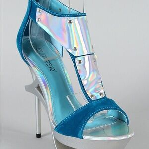 [SOLD] Bumper Iridescent Blue and Silver Heels